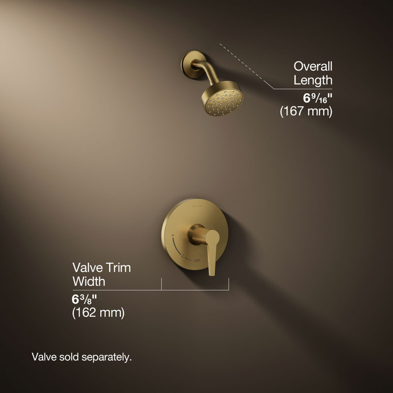 Kohler Pitch Rite-Temp Shower Trim Kit With 1.75 GPM Water-Saving Single-Function Showerhead, Single Spray Setting