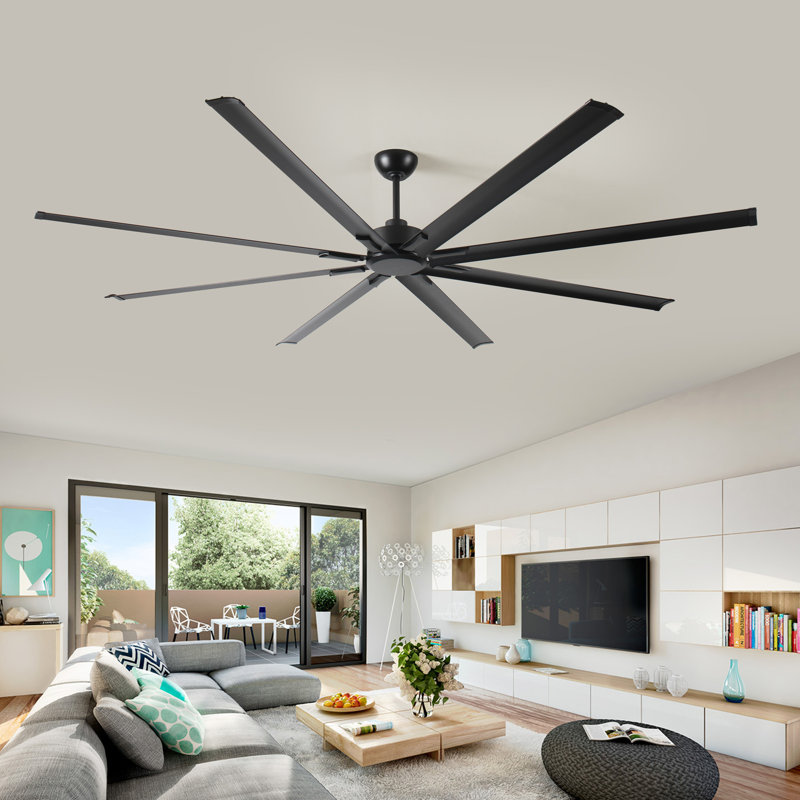 96 Inch Industrial DC Motor Ceiling Fan, Large Ceiling Fan with 8 Reversible Blades, 5-Speed Remote Control, Home or Commercial Ceiling Fans for Porch/Garage/Shop