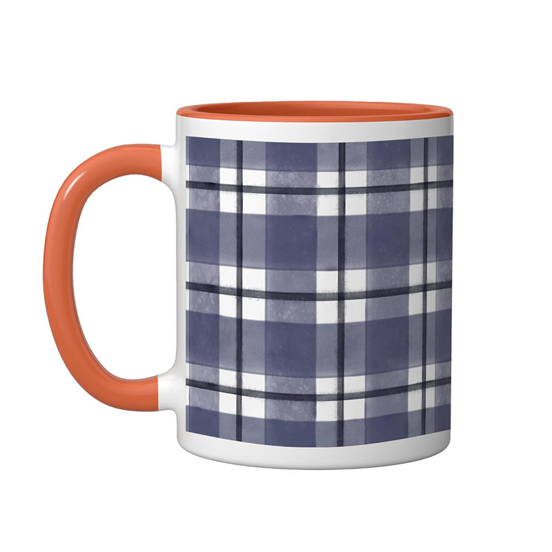 Blue Gingham Check Ceramic Mug, Red/White, 11oz, Orange
