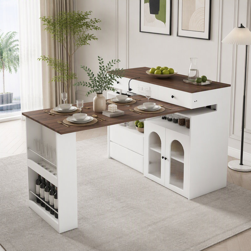 Kitchen Island with Extendable & Rotating Table