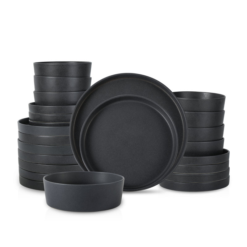 MODAN Stoneware Dinnerware - Set of 24, Charcoal