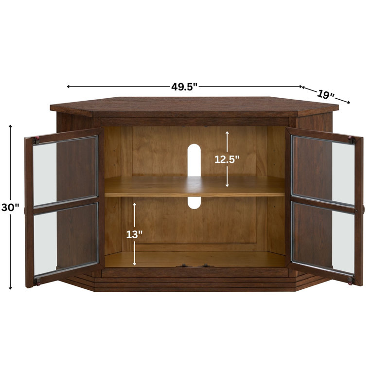 Glass And Oak Wood Corner Tv Stand, Cocoa Brown