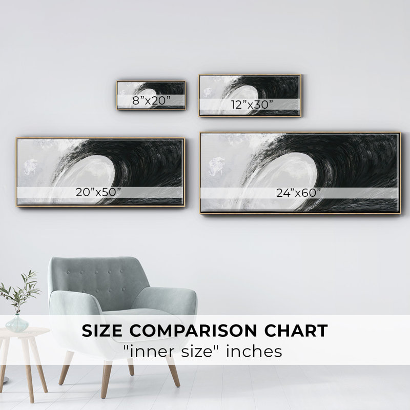 «Black & White Waves IV», reproduction encadrée sur toile, Naturel, H 20 po x l 50 po x P 1,5 po