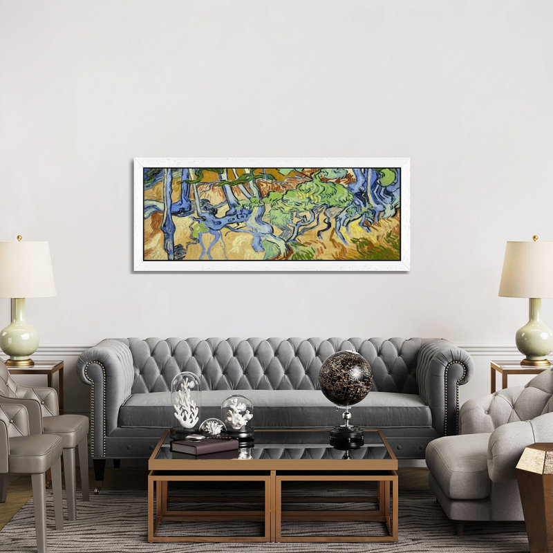Tree-Roots by Vincent Van Gogh - Panoramic Painting on Canvas, White Floater Framed, 30.48 cm H x 91.44 cm W