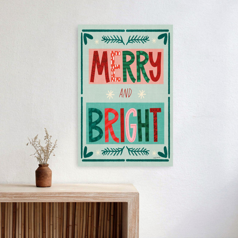 Happy Holly Days Merry And Bright Abstract Contemporary Winter Wall Art Print 1 Piece Wrapped Canvas Wall Art