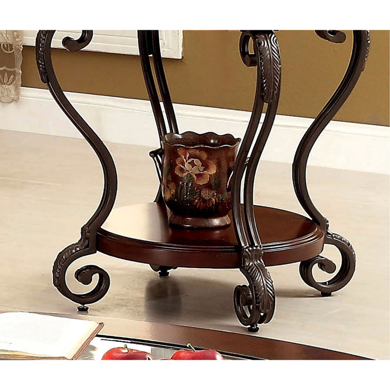 Table de bout en cerisier brun avec tablette inférieure ouverte pour salon moderne et éléments décoratifs
