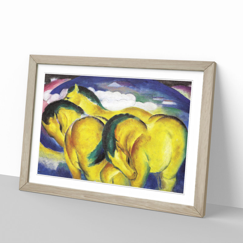 Yellow Horses by Franz Marc - Picture Frame Painting, 48cm H x 65cm W x 2cm D, Oak Framed