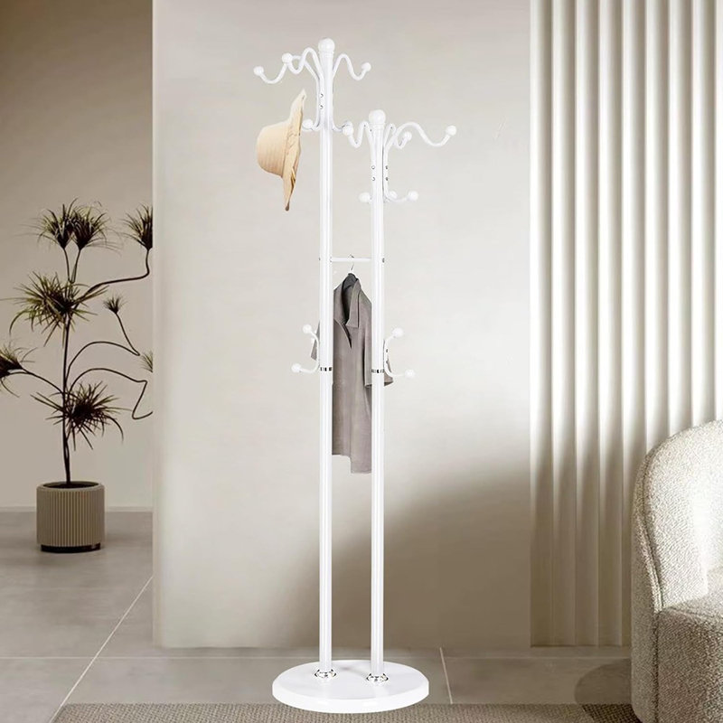 Portemanteau en métal avec 17 crochets, portemanteau autoportant à deux poteaux, portemanteau moderne et portemanteau blanc pour vestibule