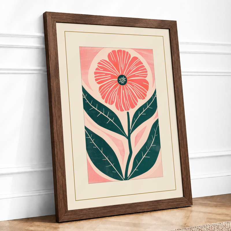 Geometric Bloom Mid-Century - Framed Print, A4 - 29.7 x 21.0 cm, Walnut