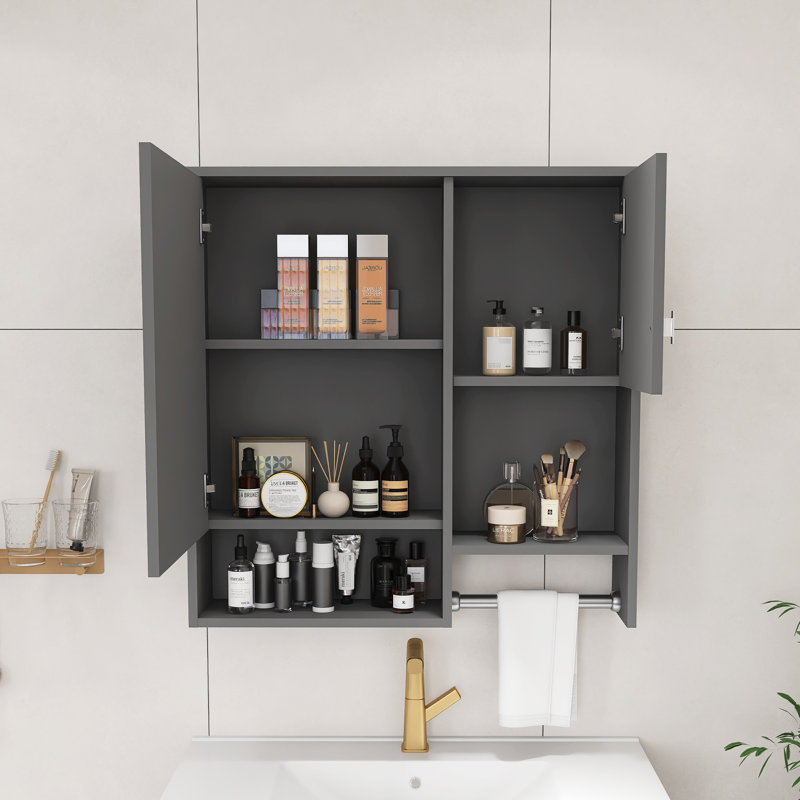 Armoire à pharmacie murale moderne en panneau de fibres à densité moyenne de 29 po, armoire de rangement murale avec miroir et barre à serviettes, tablette réglable