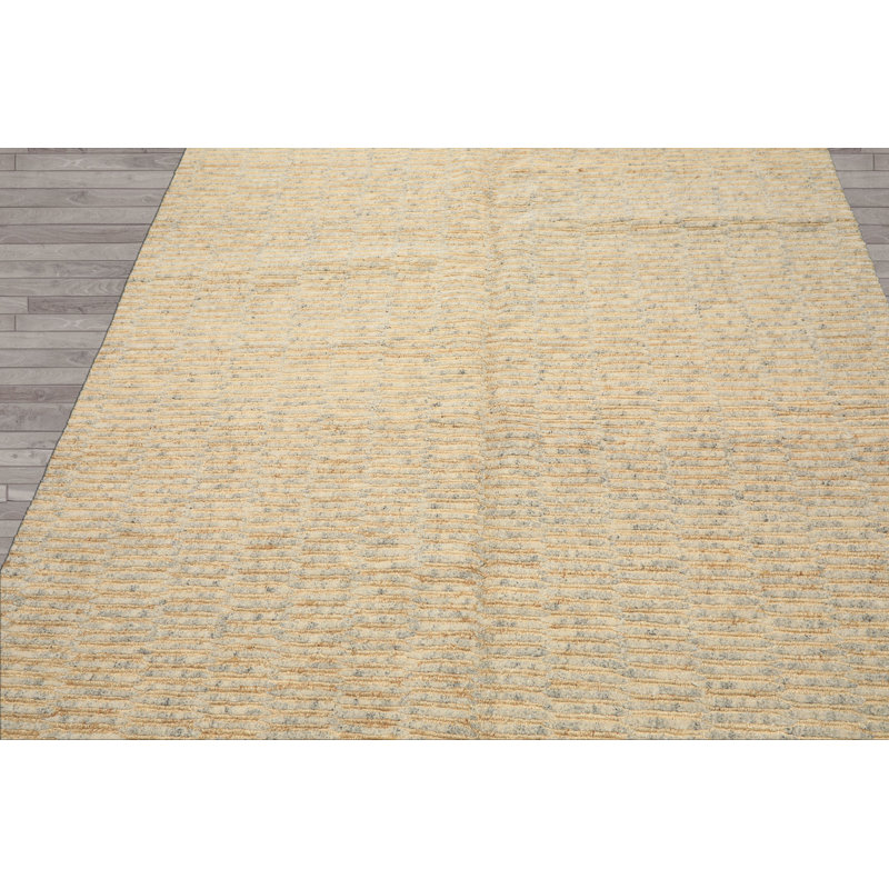 Tapis tibétain contemporain en laine et jute ivoire 6 pi 1 po x 9 po