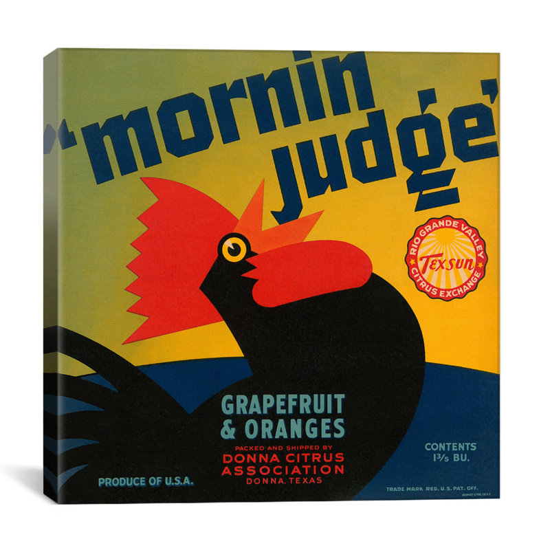 « mornin juges » et « caisse », affiche rétro sur toile, H 37 po x l 37 po x P 0,75 po