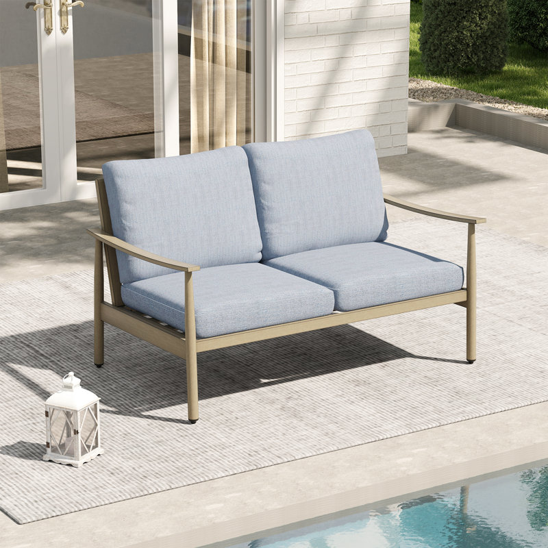 Canapé d'extérieur en aluminium de 52 po Mariène, Bleu, Beige