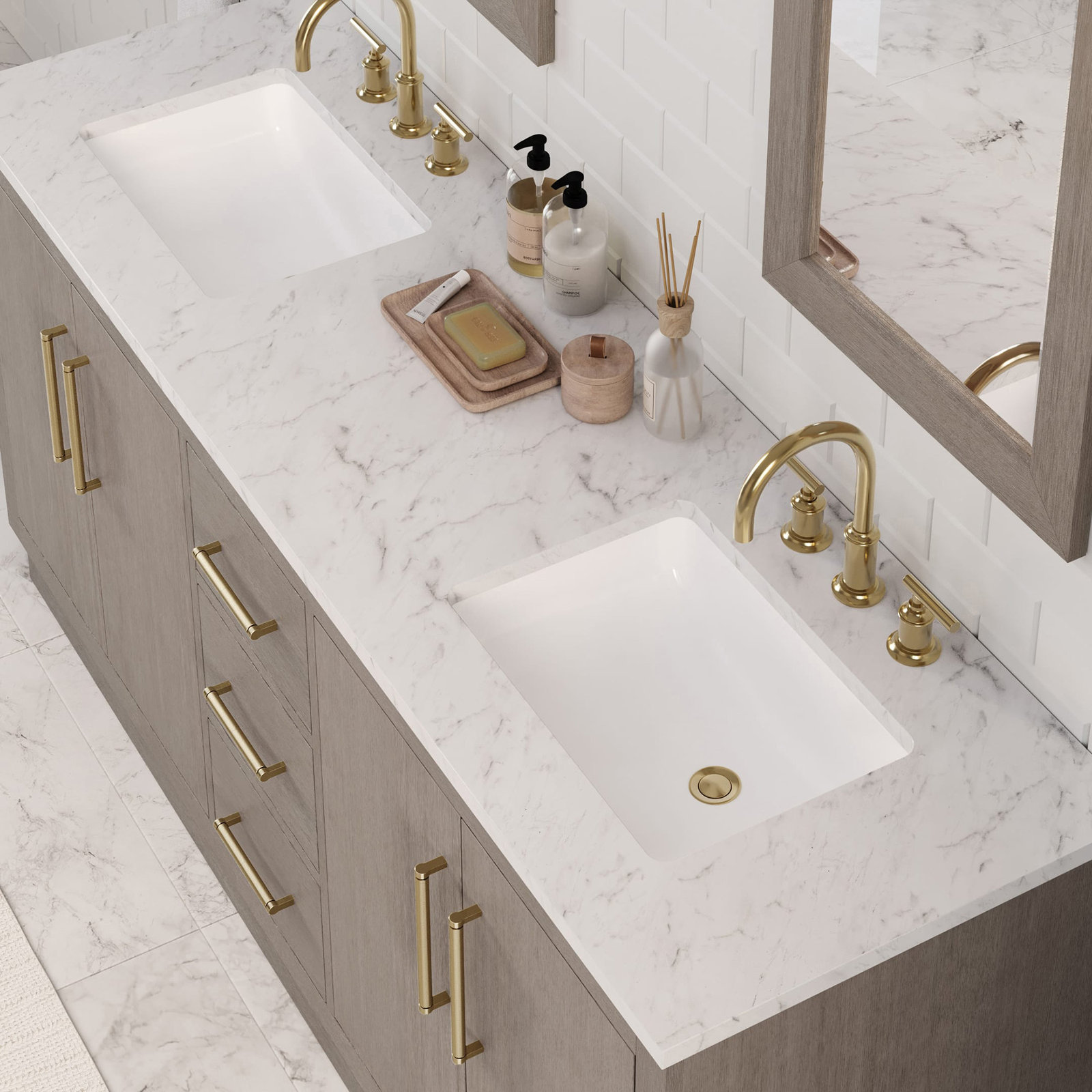 Kamila 72'' Double Bathroom Vanity, Satin Gold