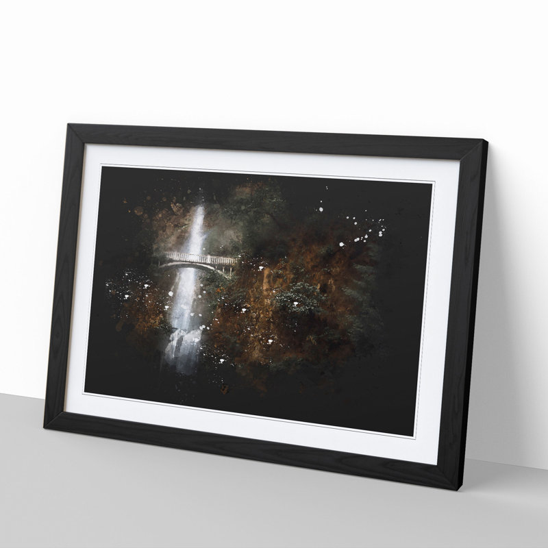 Multnomah Falls Waterfall Vol.3 - Picture Frame Graphic Art, 65cm H x 90cm W x 2cm D, Black Framed