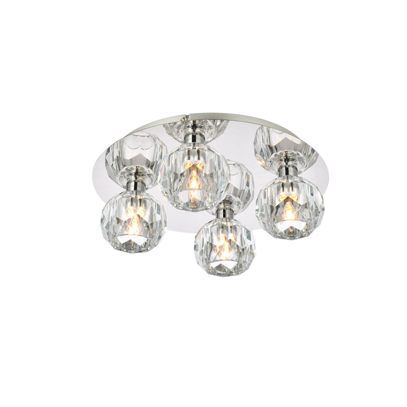 Plafonnier encastré en cristal Whitchurch, Chrome, 4 lumières, H 4 po x l 14 po x P 14 po