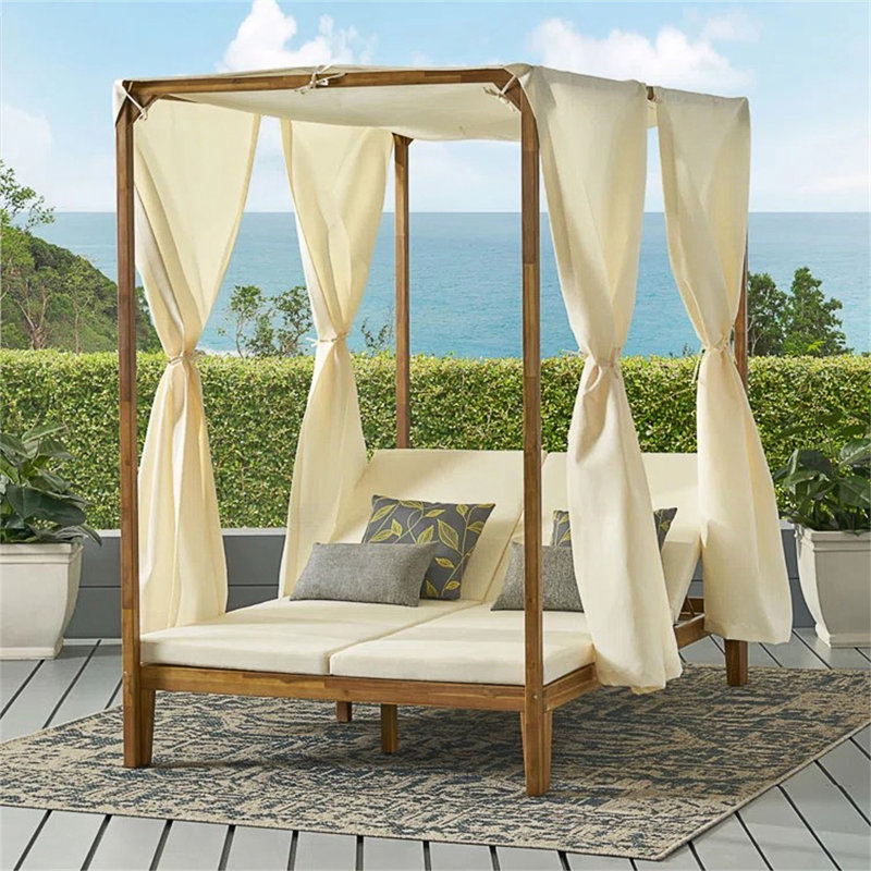 Lit de jour d'extérieur en bois d'acacia Nordwyn Modern Nordwyn Coastal, Crème