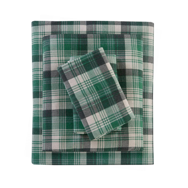 Ensemble de draps 4 pièces, Tissu écossais vert, Couvre-lit simple + 3 pièces supplémentaires