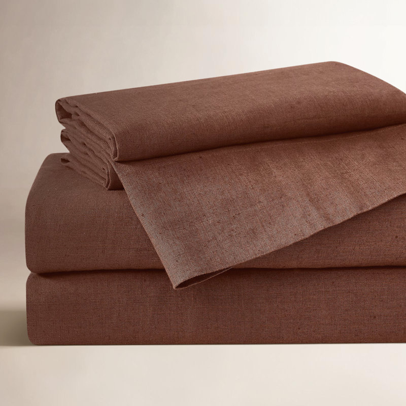 Ensemble de draps en lin Nena Aybar, Ensemble de draps pour très grand lit californien, Brun