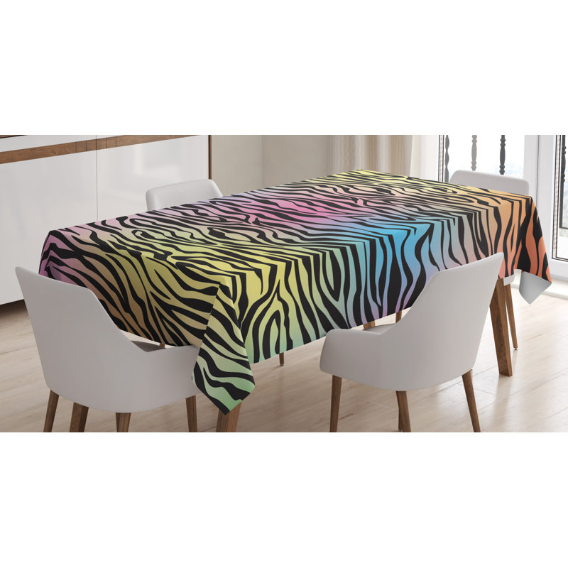Ambesonne Zebra Print Tablecloth, Colorful Zebra Pattern Animal Wilderness Themed Artwork Print, Rectangular Table Cover For Dining Room Kitchen Decor, 52" X 70", Yellow Coral Pink