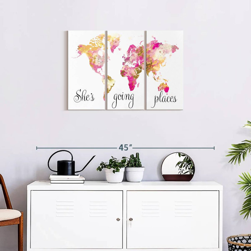 «Travel She's Going Places», reproduction sur toile, H 20 po x l 33 po x P 1,25 po