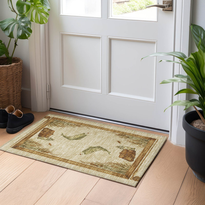 Premium Machine Washable Cerrito AMF145 Khaki Rug, Rectangle 1'8" x 2'6"
