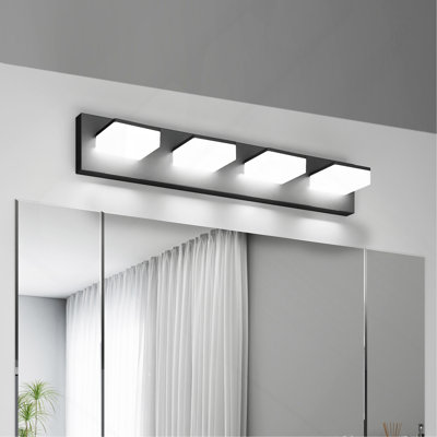 Luminaires de salle de bain à DEL modernes (4 lumières, 25 pouces), luminaires muraux de salle de bain modernes en acrylique noir mat sur miroir (blanc froid 6000k)