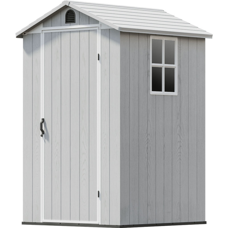 Remise de rangement en plastique l 4 pi x P 4 pi avec plancher, remise en résine avec fenêtre et porte verrouillable, Blanc