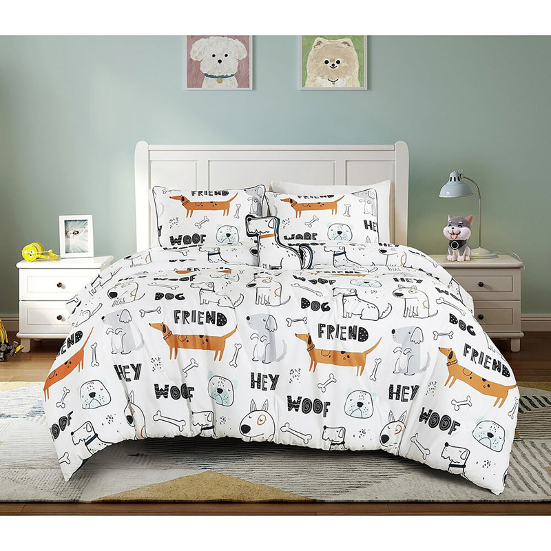 Ensemble de couvre-lit blanc réversible White Dog Prints, Lit simple