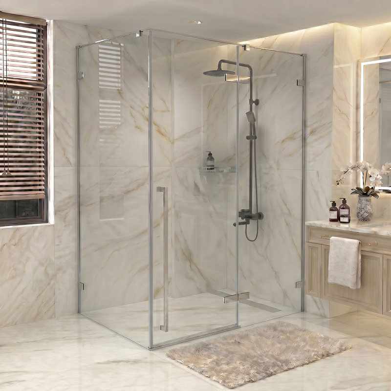 Porte de douche réversible chromée 57,6 "à 58" x 79 "avec verre trempé transparent et panneau latéral 30,2" à 30,5 "Drew