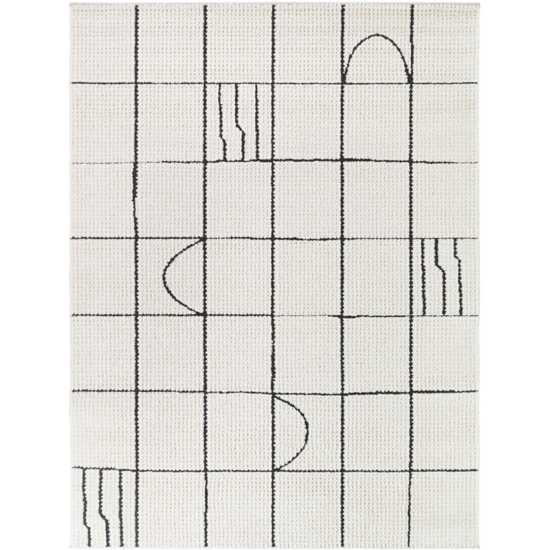 Tapis contemporain crème / noir Simonis, 5 pi 3 po x 7 pi