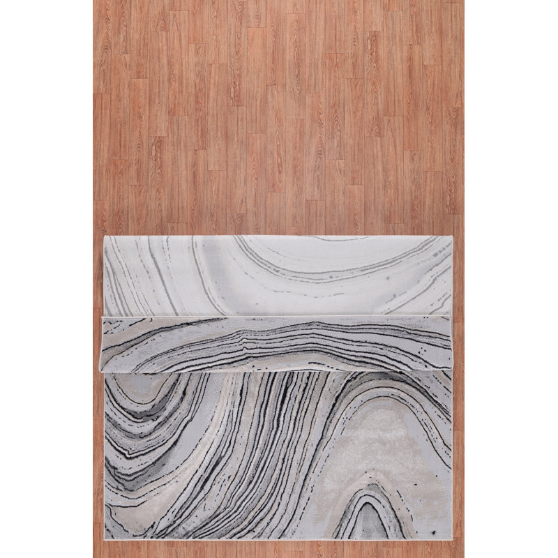 Nevada Collection Abstract Cream and Gold Rug, Black/Gray, Runner 2'6" x 7'8"