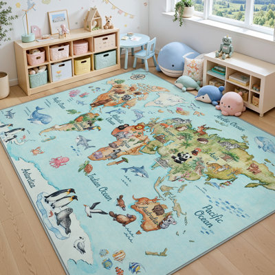 Tapis carte du monde pour enfants, tapis antidérapant lavable à la machine