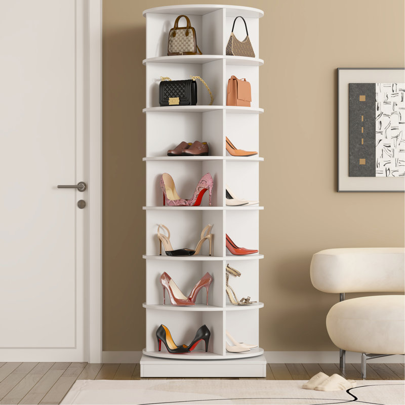 Étagère à chaussures rotative 7 couches à 360 degrés, pouvant contenir 28 paires, porte-accessoire compact et attrayant, 7 couches, meubles