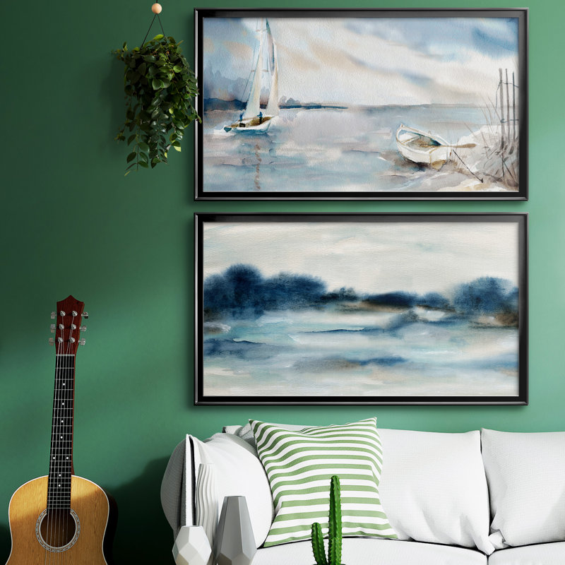 «Panoramic Coast», ensemble de 2 peintures sur toile encadrées, H 22,5 po x l 85 po x P 1,5 po, Argent