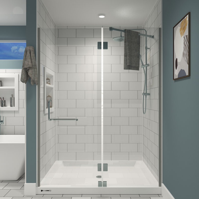Ensemble de bordure de douche en polyester 6 x 12 Subway Tile 3 murs jusqu'à 48 x 48 x 48 x 96