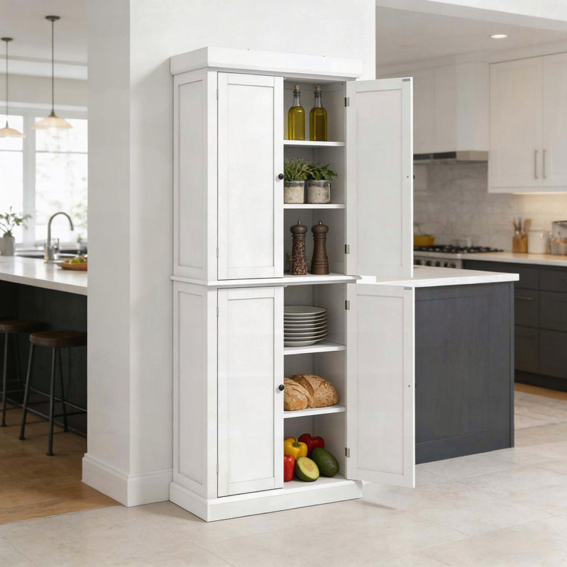 Garde-manger à 6 niveaux avec tablettes réglables et portes Shaker