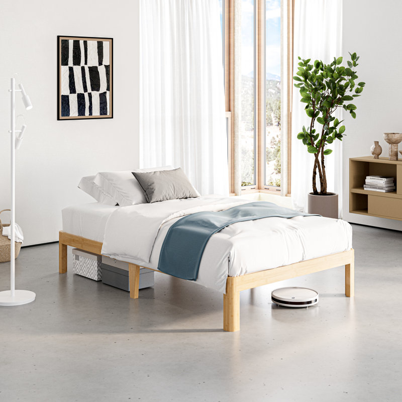 Amylia Solid Wood and Metal Heavy Duty Rayon from Bamboo iron Platform Bed Frame No Box Spring Required, Twin, 12"