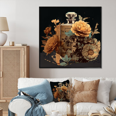 «Retro Perfume Bottle With Blossoming Flowers I - Perfumes», impressions d'art mural