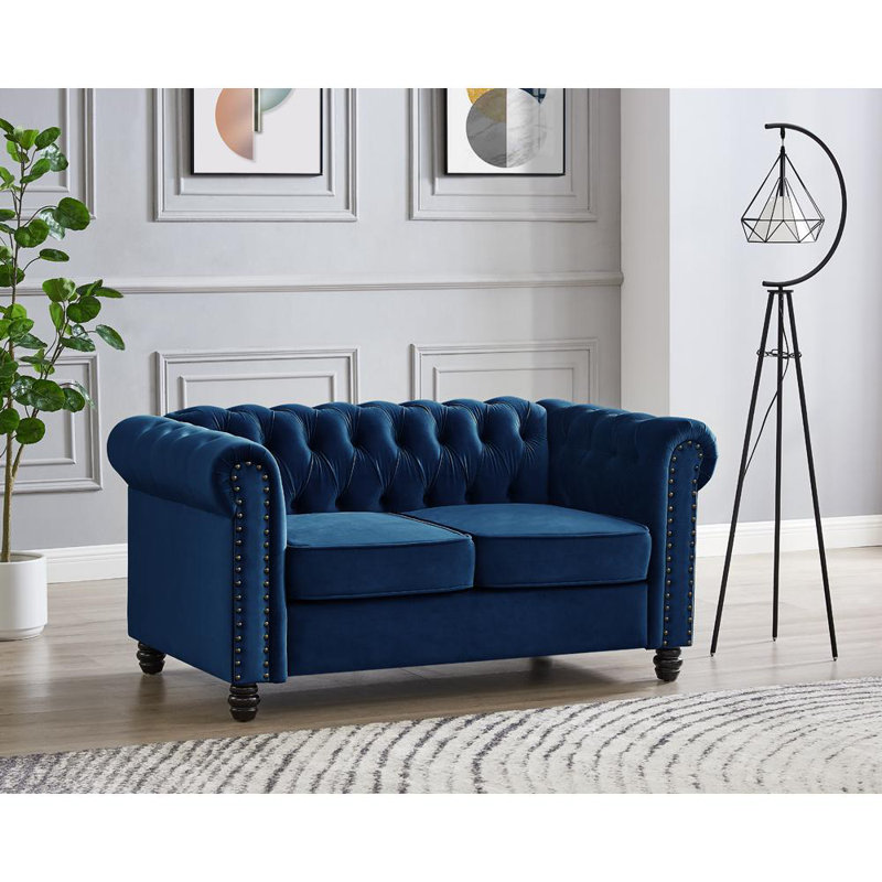 Chesterfield Velvet Sofa, 2, Blue