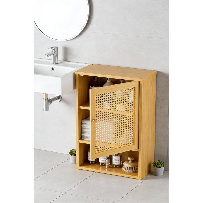 Rattan Wall Cabinet With Adjustable Shelf, Over The Toilet Storage Organizer, Bamboo And MDF Bathroom Medicine Cabinet For Kitchen, Living Room, Hallway