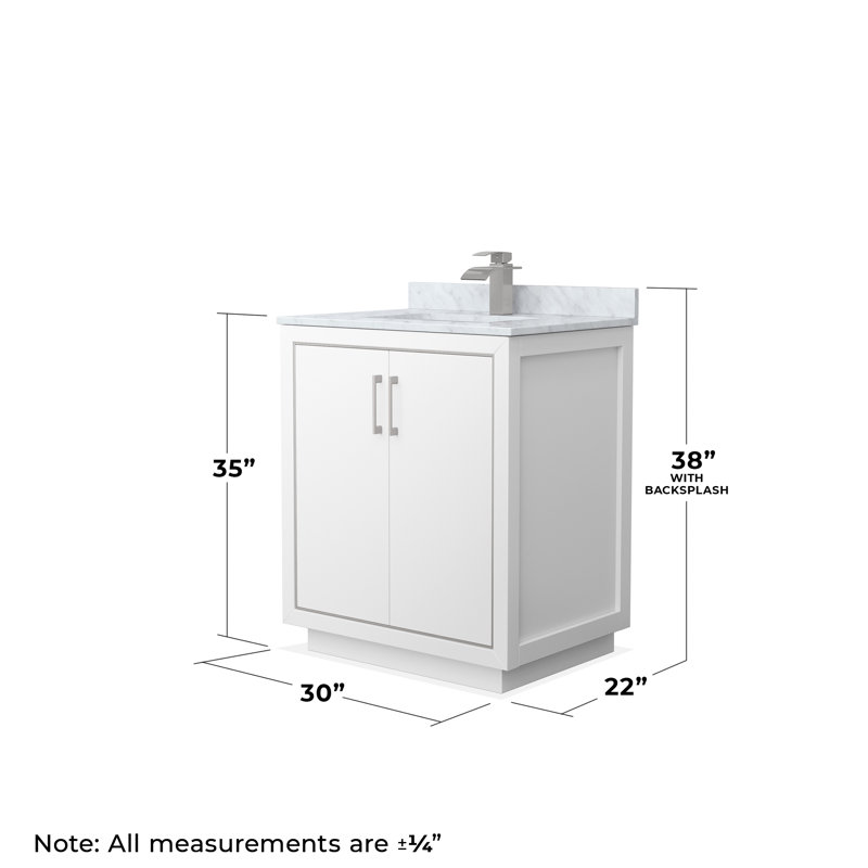 Icon 30'' W Single Vanity, White, Matte Black, White Carrara