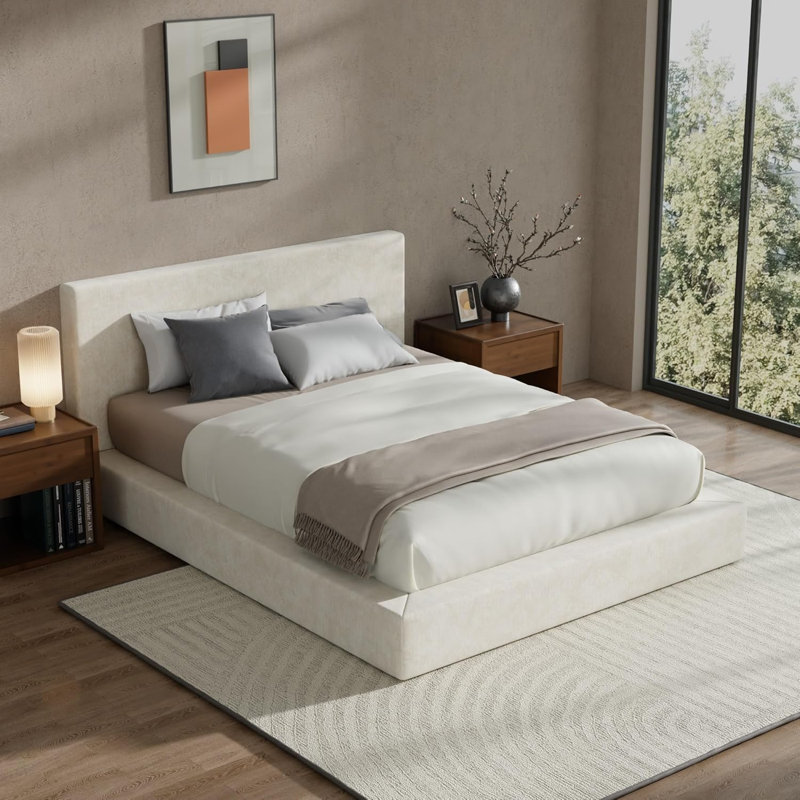 AirFrame Queen Bed Frame with Headboard, Cloud Upholstered Platform Bed Frame, 5 Inch Foam Cushioned, No Box Spring, Easy Assembly(Beige Chenille)
