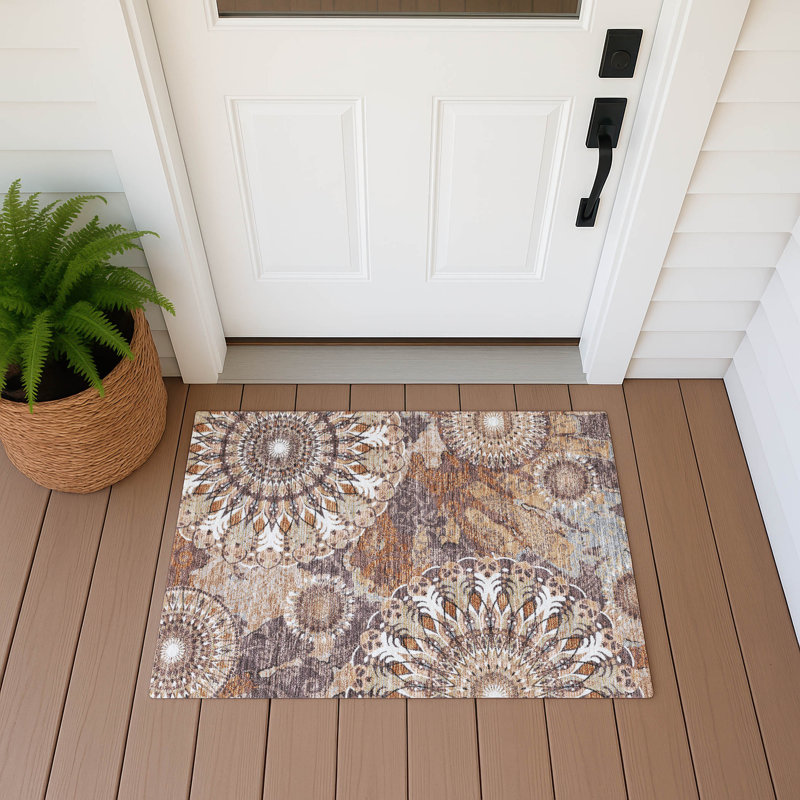 Tapis motif cachemire intérieur / extérieur lavable à la machine ACN2335, Rectangle 1 pi 8 po x 2 pi 6 po