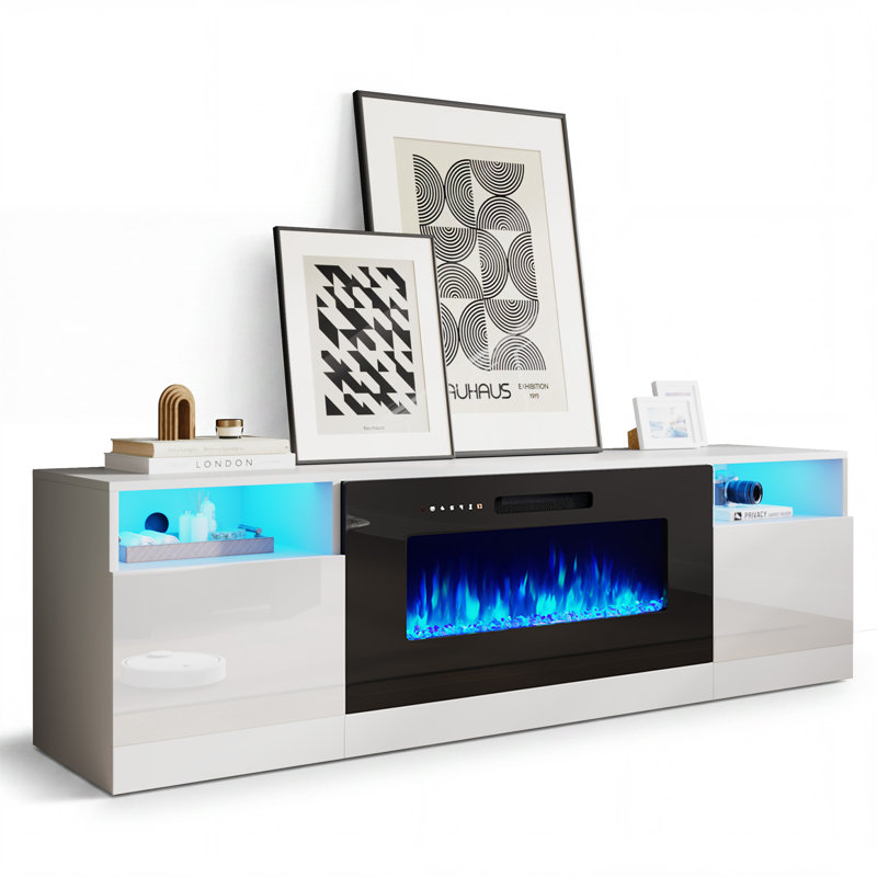 Bhhatu Electric Fireplace TV Stand, White/Black, 70" W