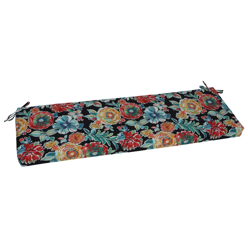 Outdoor Bench Cushion, Black/Colsen Noir Floral, 57" W x 19" D