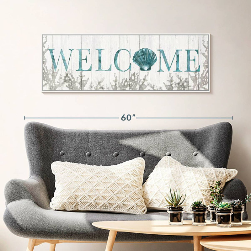 Plaque murale «Welcome Shell», 43 po x 15 po, Cadre flottant blanc