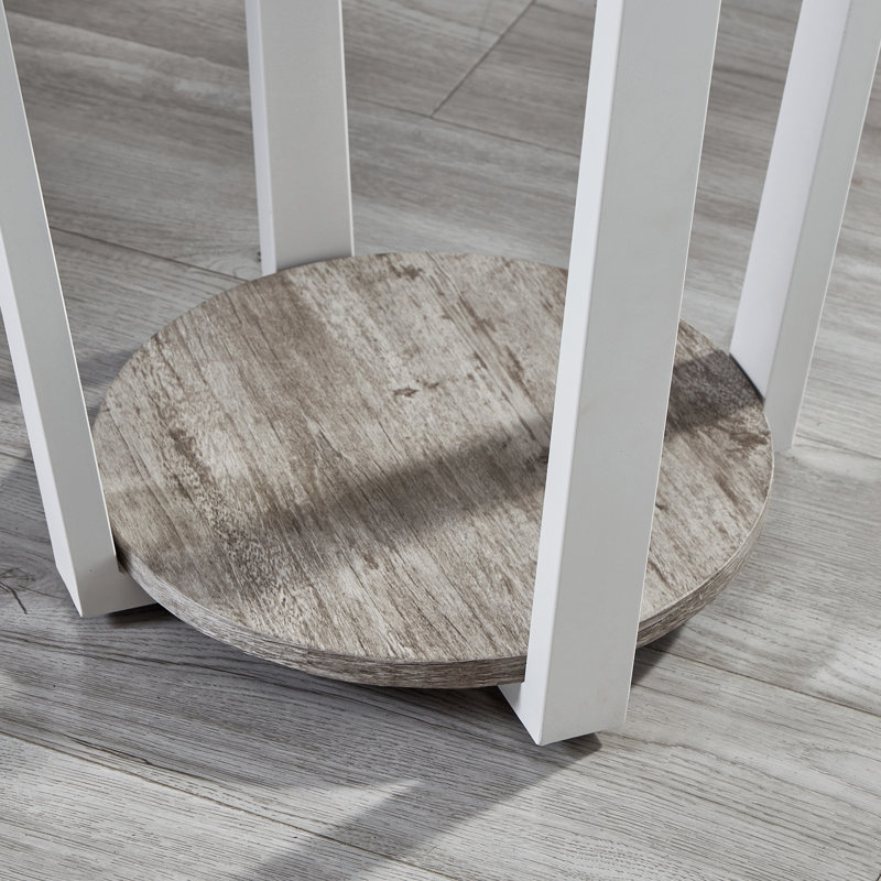 Table de bout ronde avec tablette Elysian, Blanc, Gris
