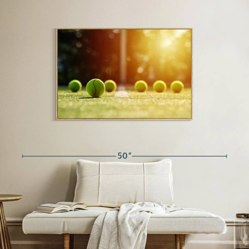 Balles de tennis ensoleillées, Cadre flottant en bois naturel, 40 po x 27 po