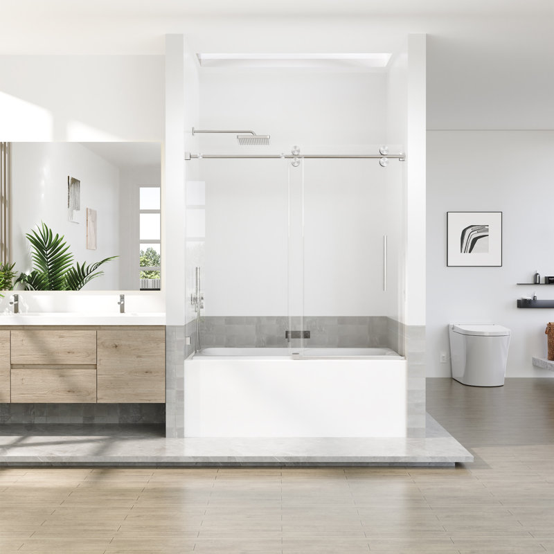 56"-60" W x 66" H Single Sliding Frameless Shower Door with 3/8" Tempered Clear Glass, Brushed Nickel